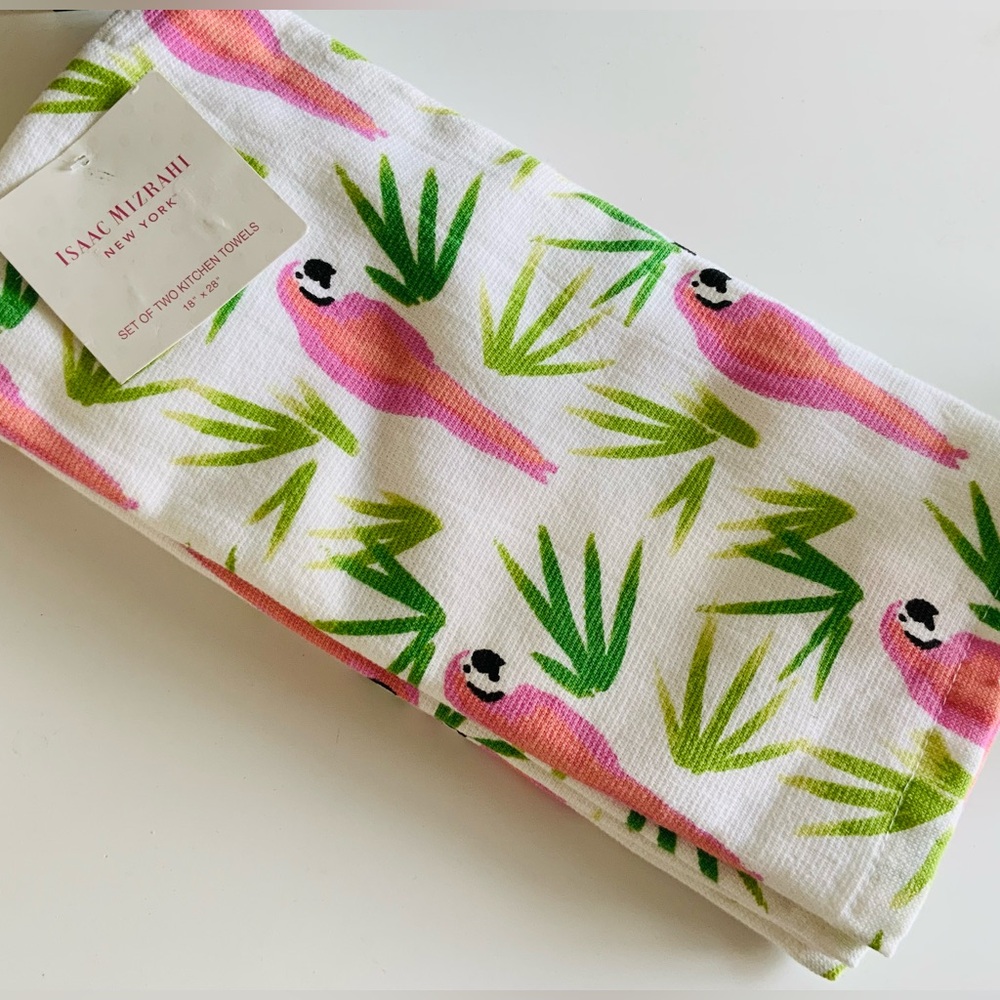 NWT ISAAC MIZRAHI SET OF 2 PARROT DISH TOWELS